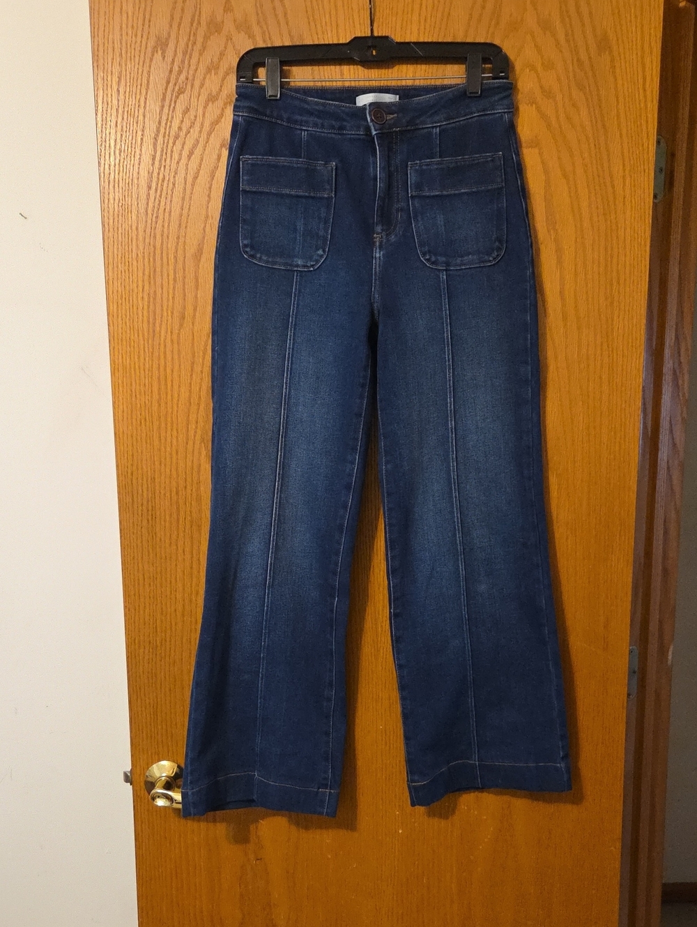 LC Lauren Conrad Dark Blue Wide-Leg Jeans with Front Patch Pockets
